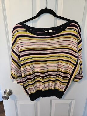 Anthropologie Moth Boatneck Sweater - Black, Pink & Yellow